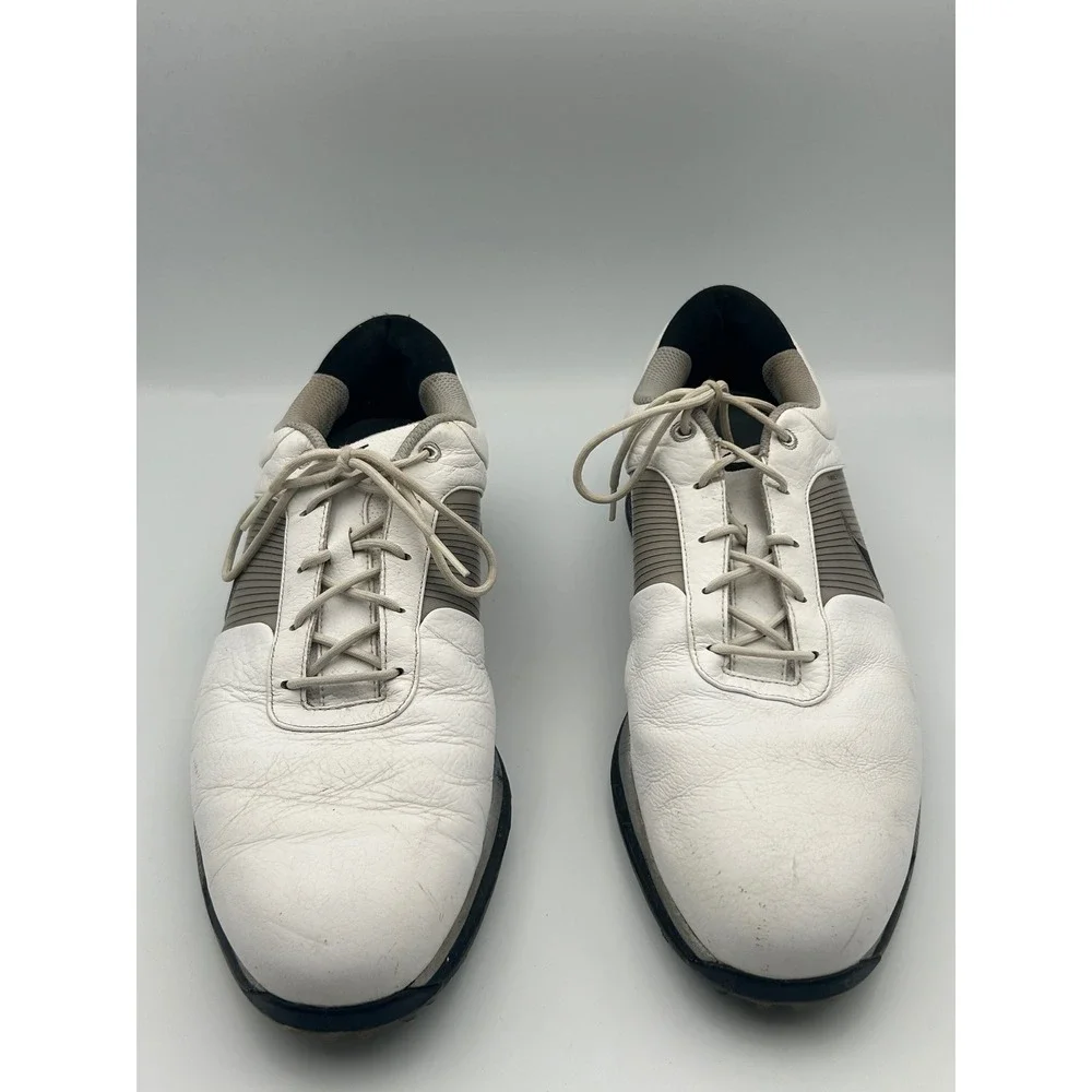 Nike Lunarlon Flywire Golf Shoes Mens 12 White Grey Spiked 418471-101